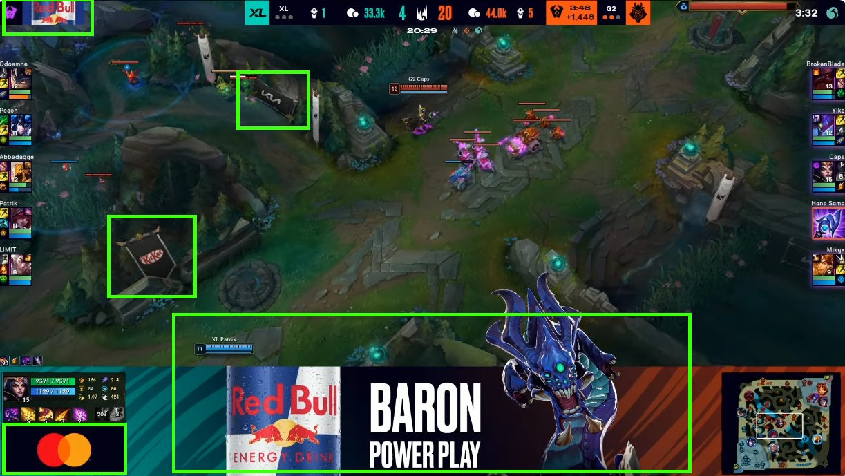 Example of advertising placement on LEC broadcast