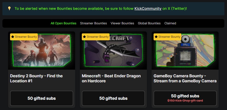 Kick has launched Bounties